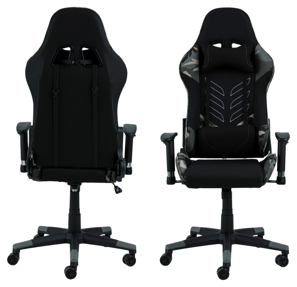 Master ergonomic gaming chair in camo fabric with adjustable armrests and lumbar support