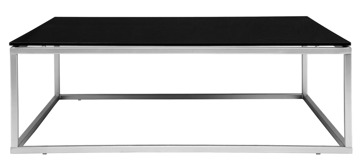 Bonte black glass coffee table with silver metal frame