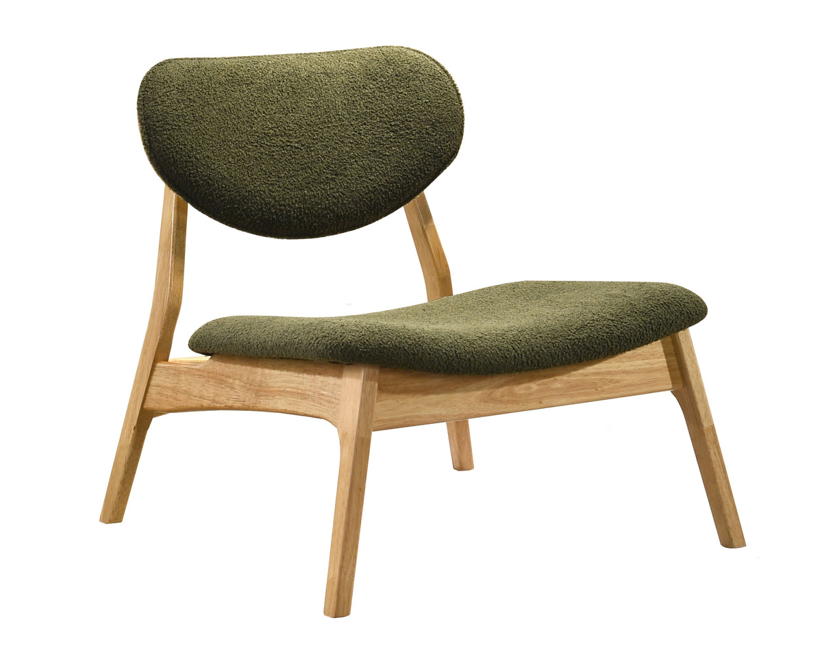 Dune boucle acccent chair in dark green with a solid timber frame